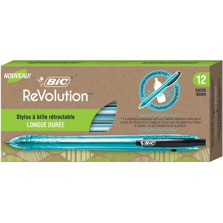 Bic ReVolution Ocean Retractable Ballpoint Pen, 12PK BICBPRR11BK